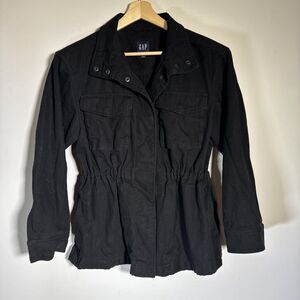 GAP Women's Black Utility Field Jacket Drawstring Waist Zipper Pocket Small
